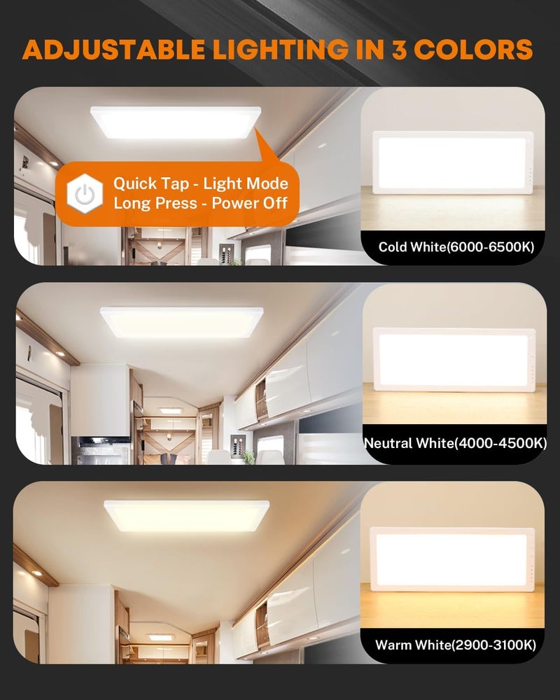 Kohree ضوء داخلي RV قابل للتعتيم 12 فولت 16.7" × 6.6"، 1500 لومن، أضواء سقف LED RV، 5 مستويات من التعتيم، 3 درجات حرارة لونية، 2900-6500 كيلفن، تركيبات إضاءة للسيارة/المقطورة (أمريكي، 1) - Image 4